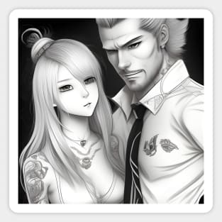 Manga husband and wife with tattoo Magnet